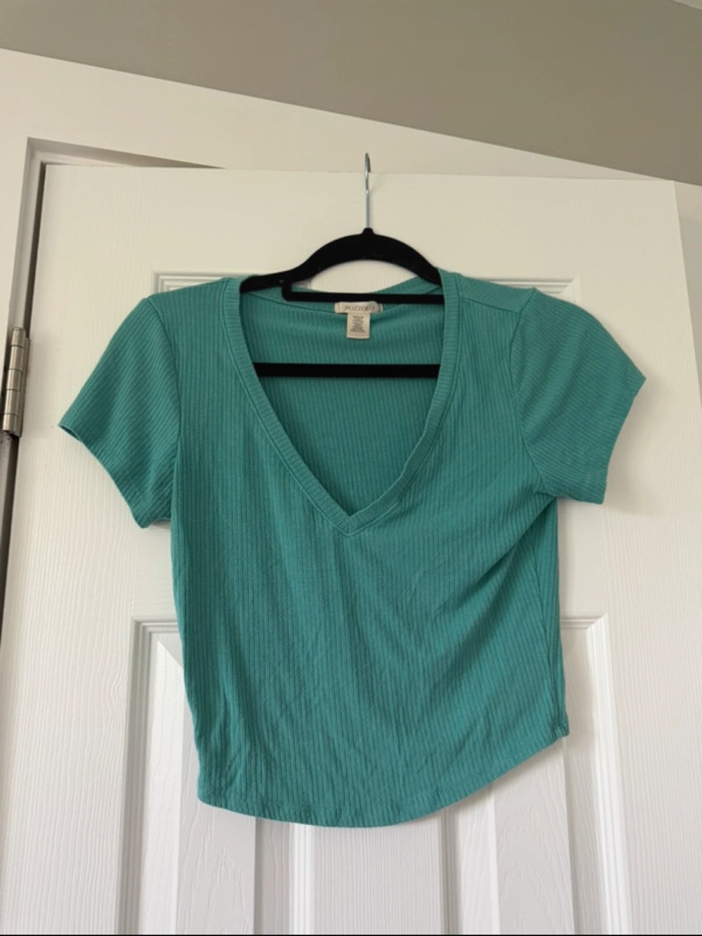 Bozzolo Teal Ribbed V-Neck Short Sleeve Tee